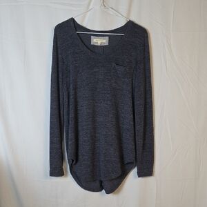 Pure Good Ribbon Back Accent Dark Blue Gray Long Sleeve Top
